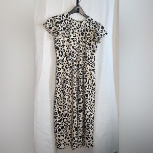 Who What Wear Black and Cream Animal Print Midi Dress
